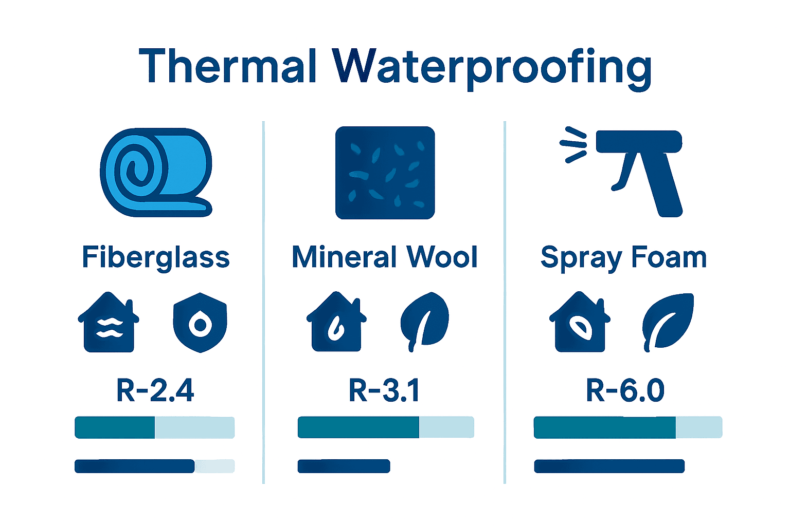 Infographic comparing top thermal waterproofing materials and their properties.