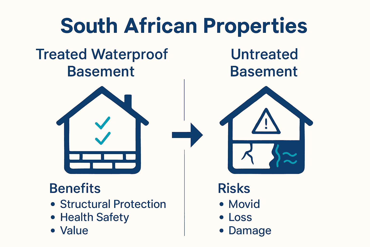 Infographic comparing waterproofed versus untreated basements in South Africa.