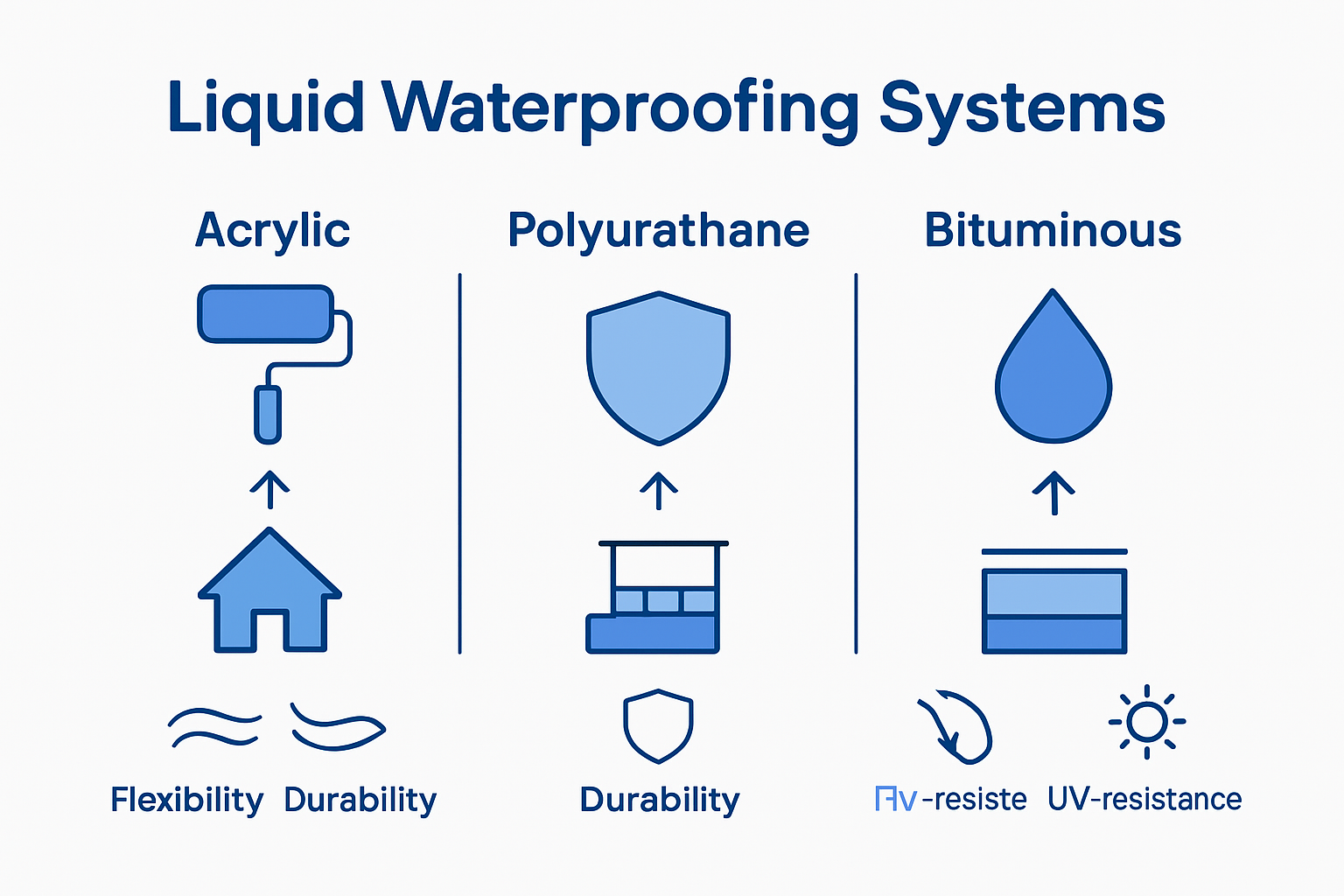 Comparison of liquid waterproofing system types