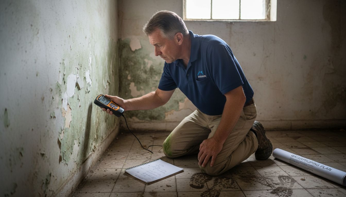 Inspector checks basement for dampness