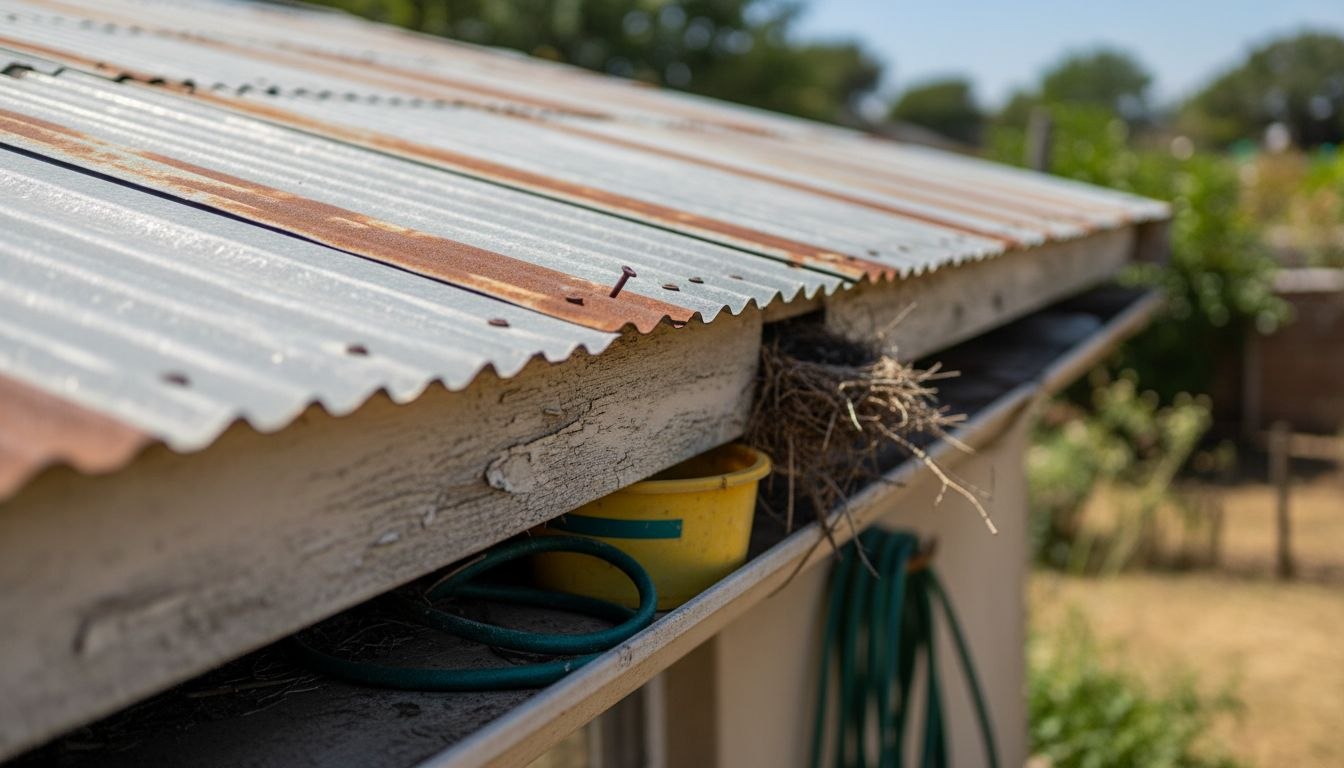 Rust and gaps on metal roof section