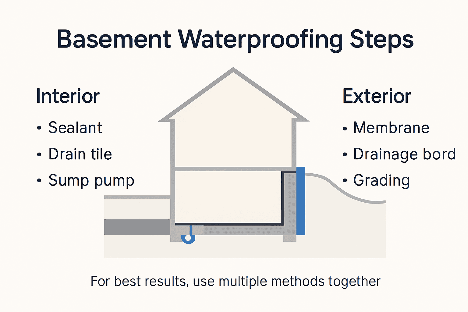 Infographic showing basement waterproofing steps