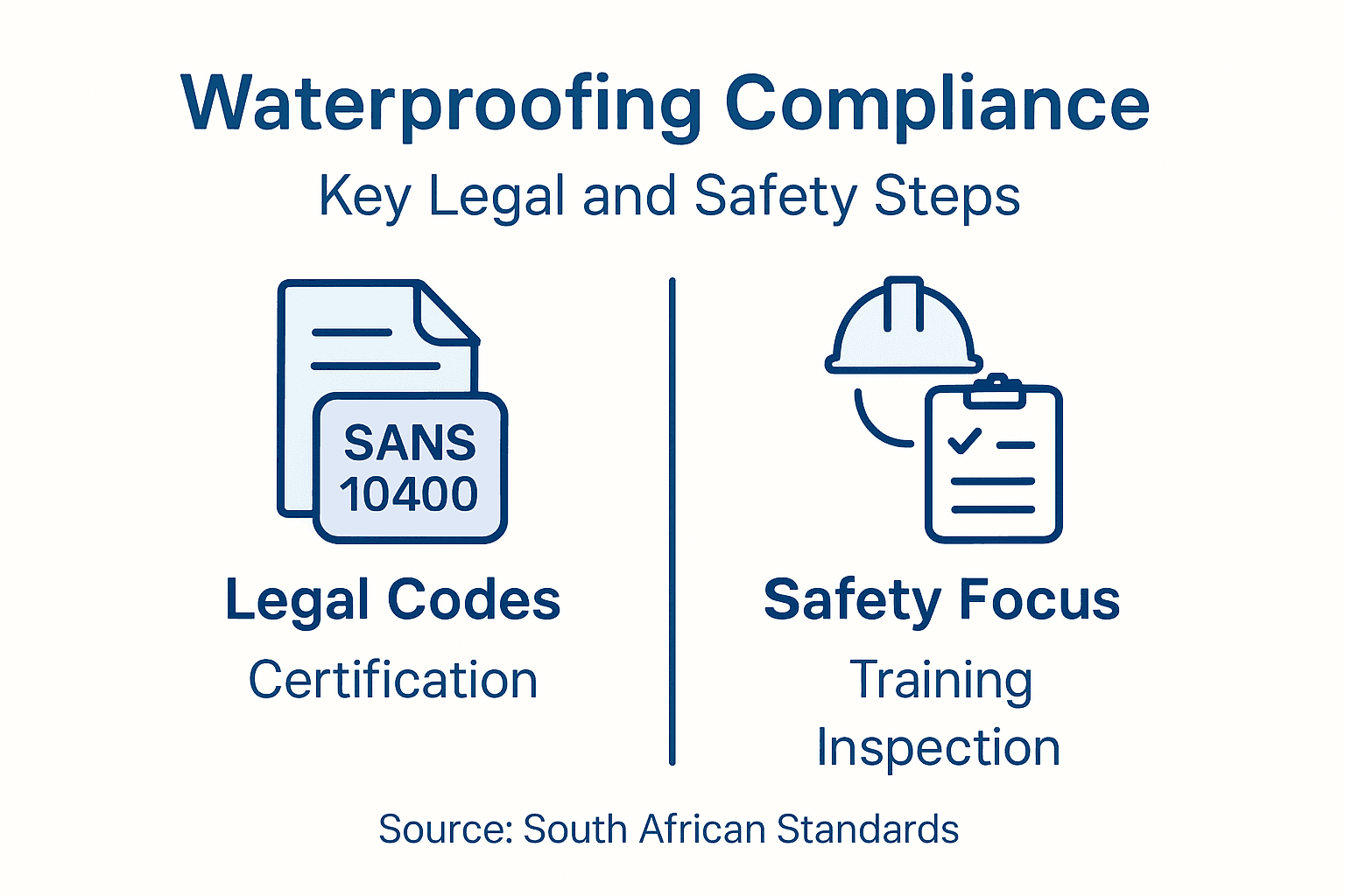 Infographic outlining waterproofing compliance and safety