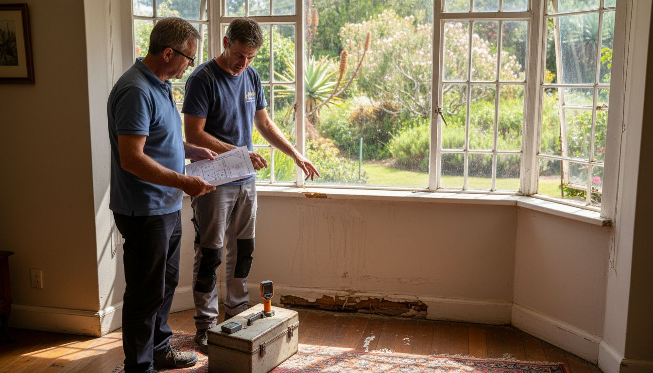 Expert shows moisture report to homeowner