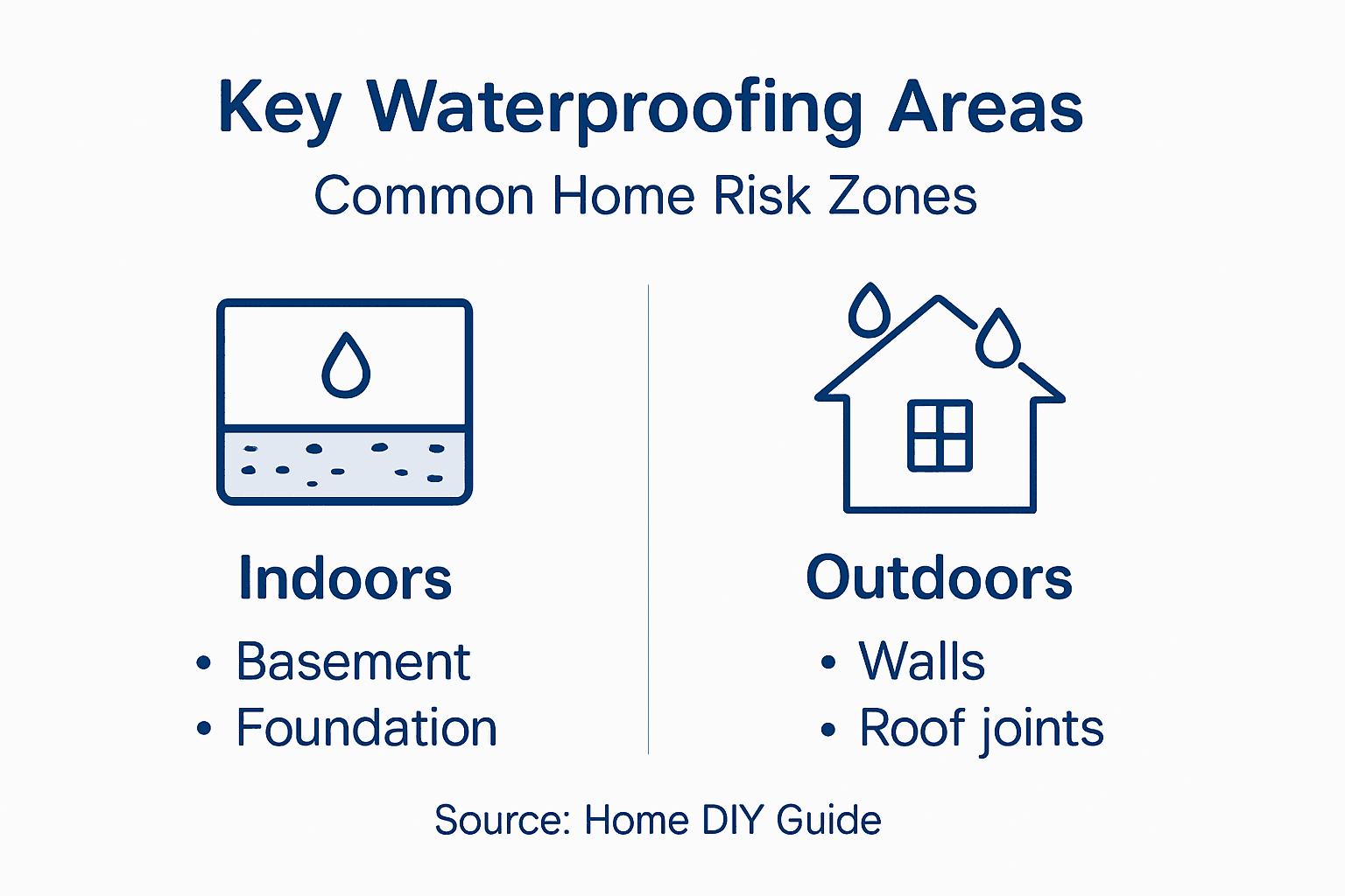 Infographic showing main waterproofing risk areas