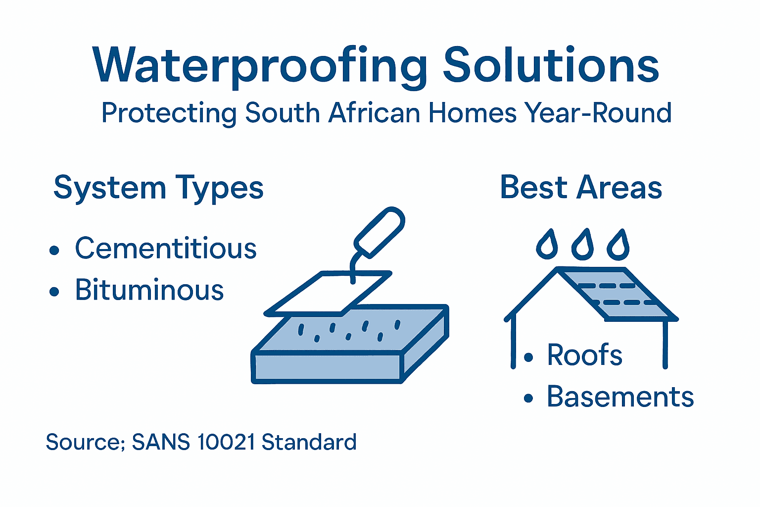 Infographic showing waterproofing types and uses
