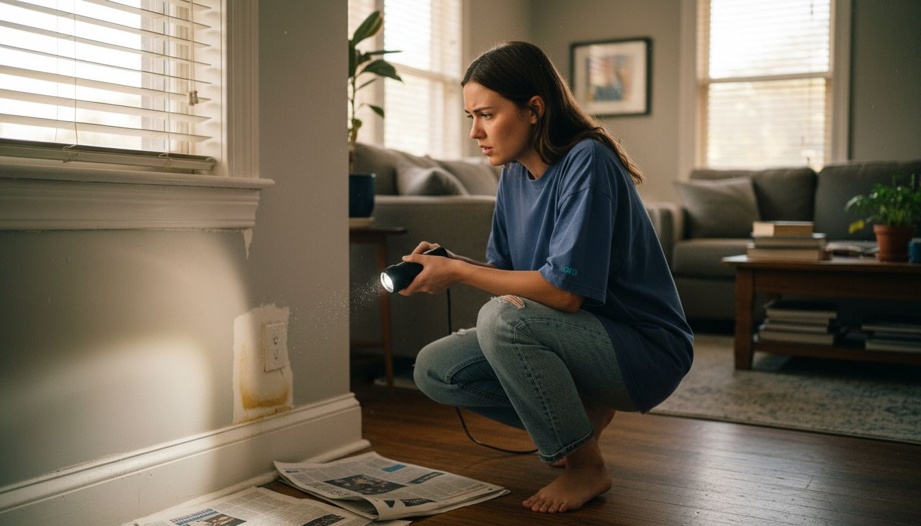 Homeowner inspecting interior wall for damp