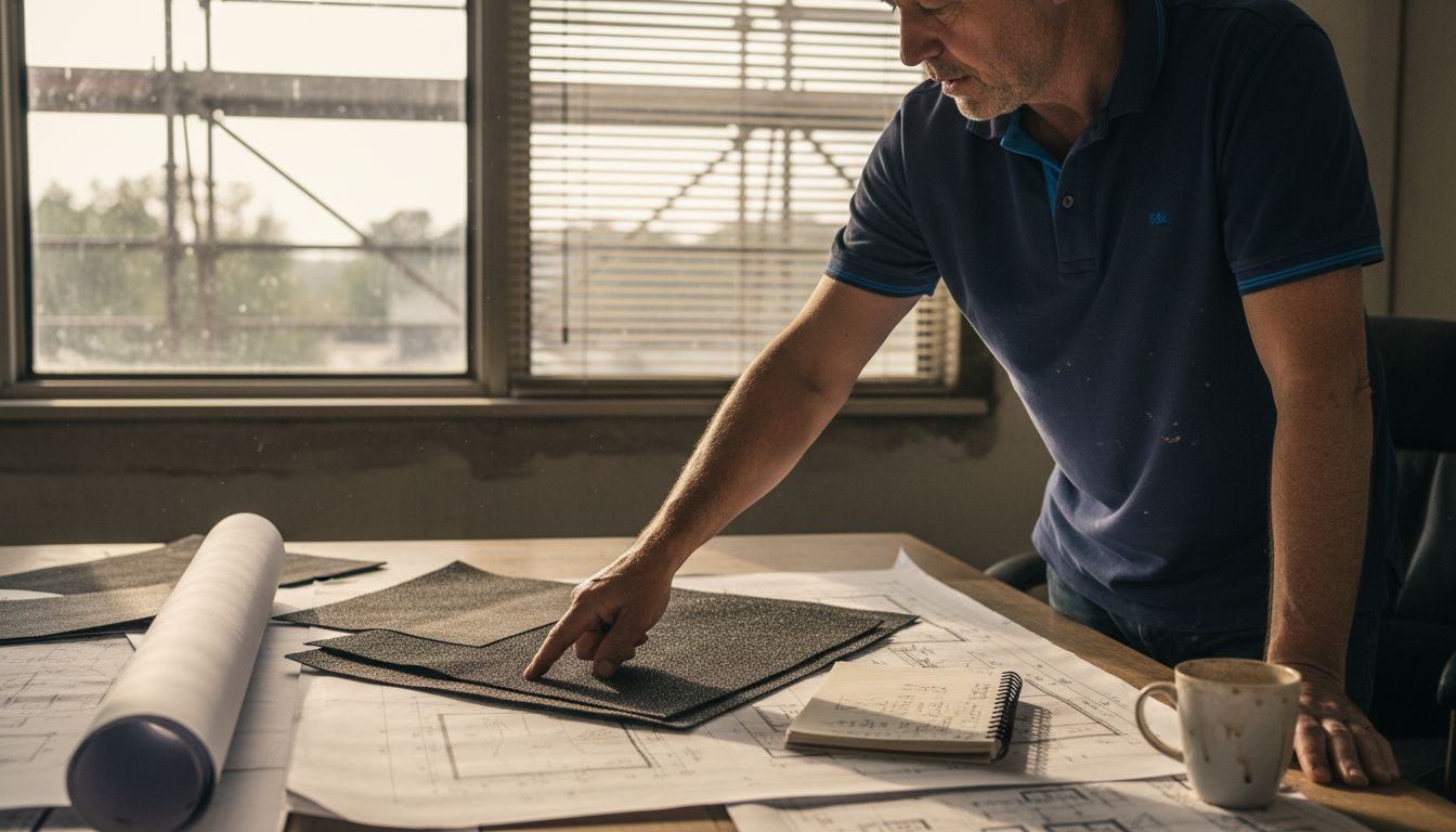 Contractor compares membrane roofing samples