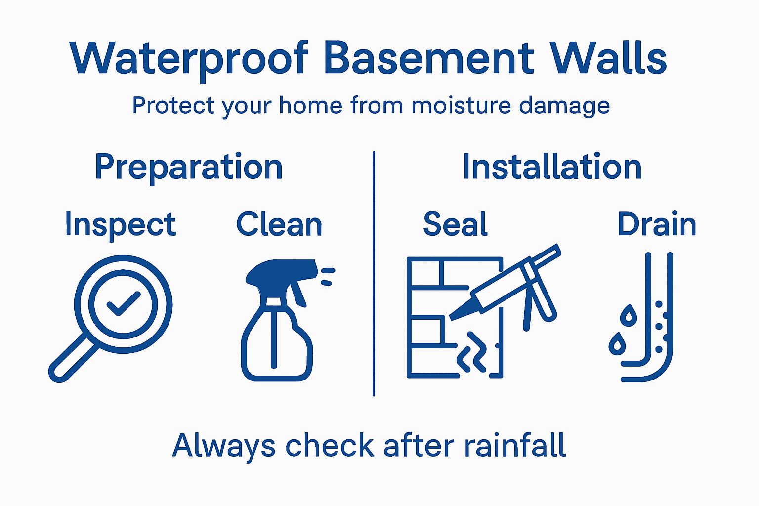 Infographic with steps for waterproofing basement