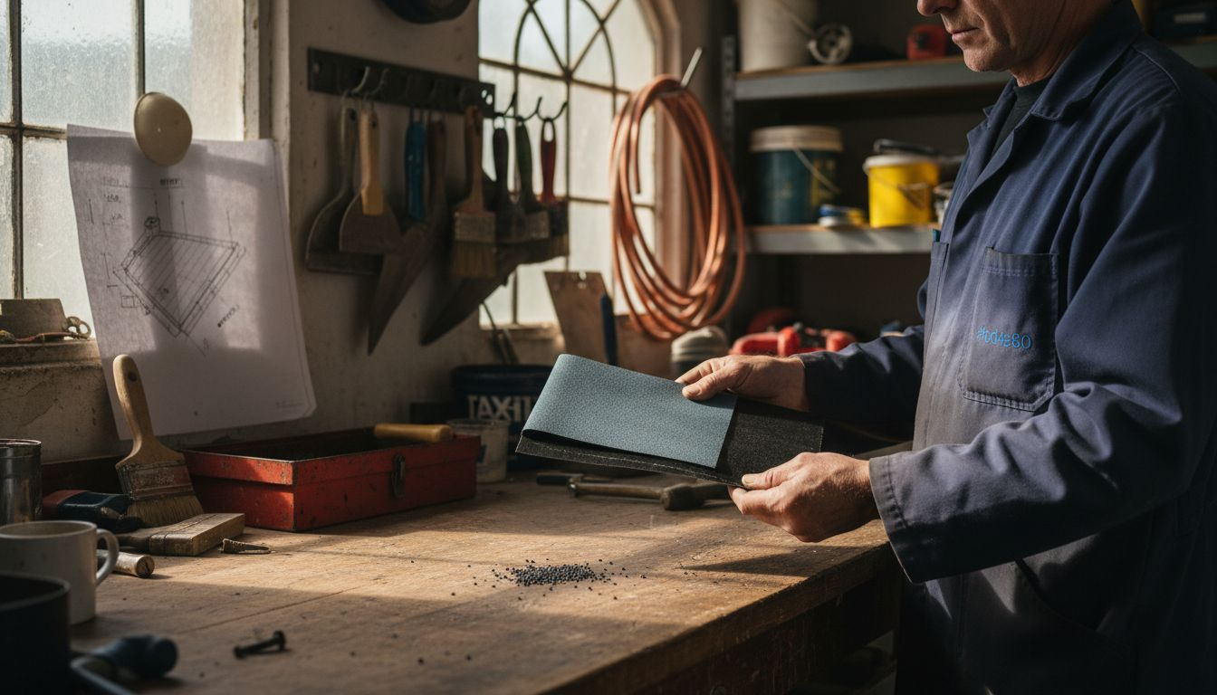 Technician comparing waterproofing samples on workbench