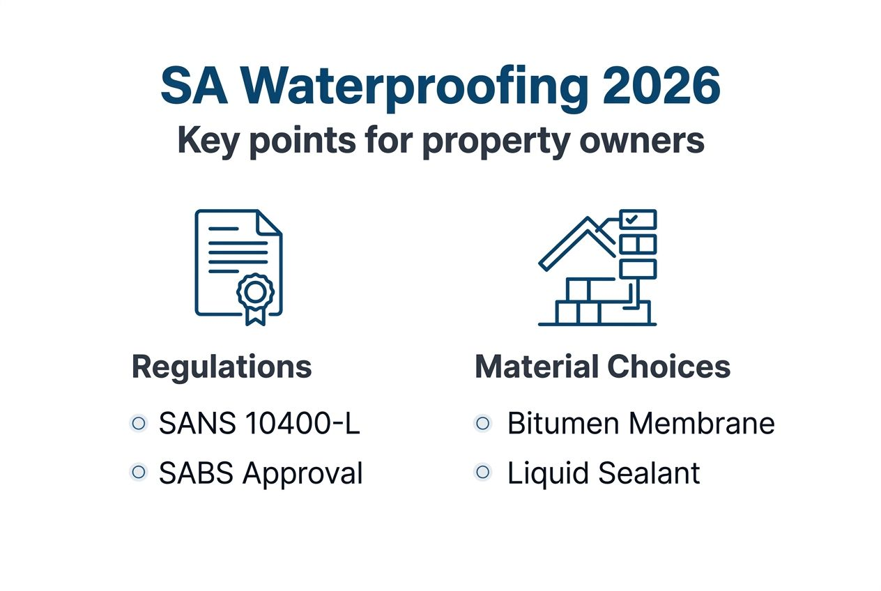 Infographic summarizing SA waterproofing essentials