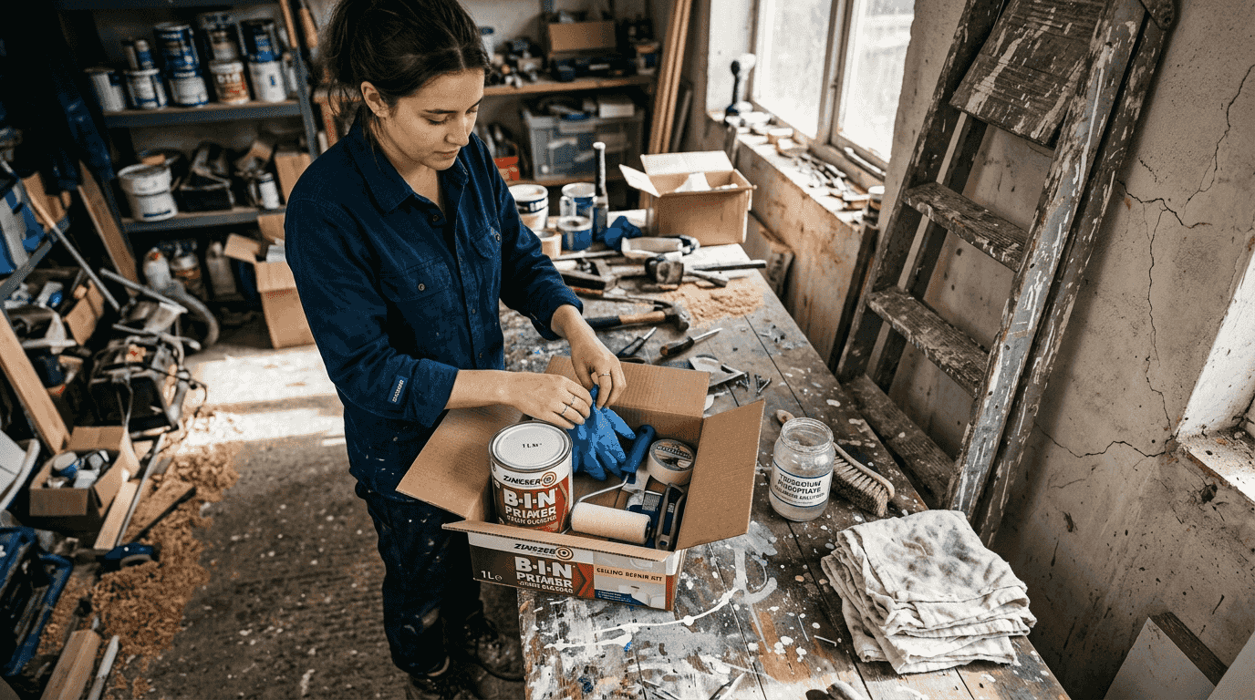 Homeowner preparing stain cleaning supplies