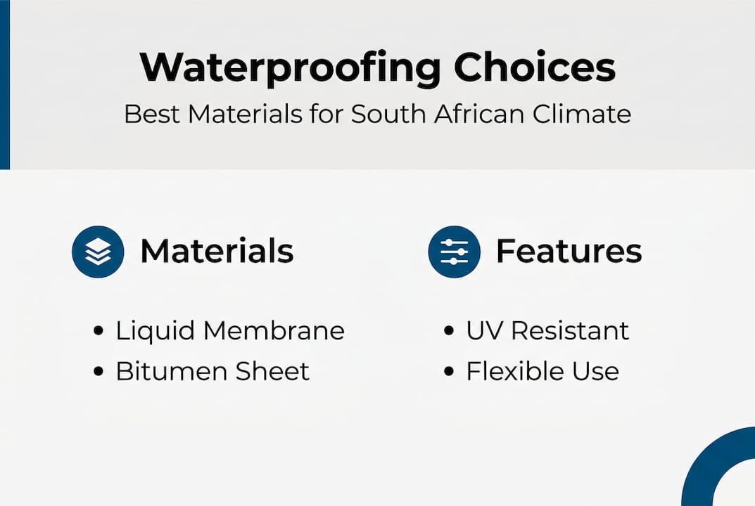 Infographic of waterproofing materials and features