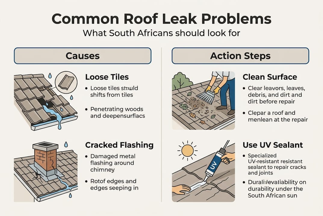 Infographic on roof leak causes and actions