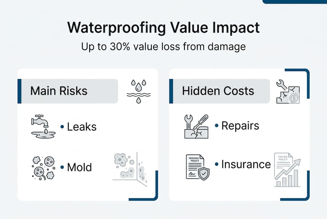 Infographic shows main waterproofing risks and costs