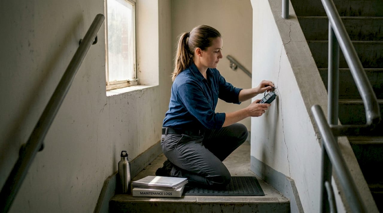 Worker checking wall with a moisture meter