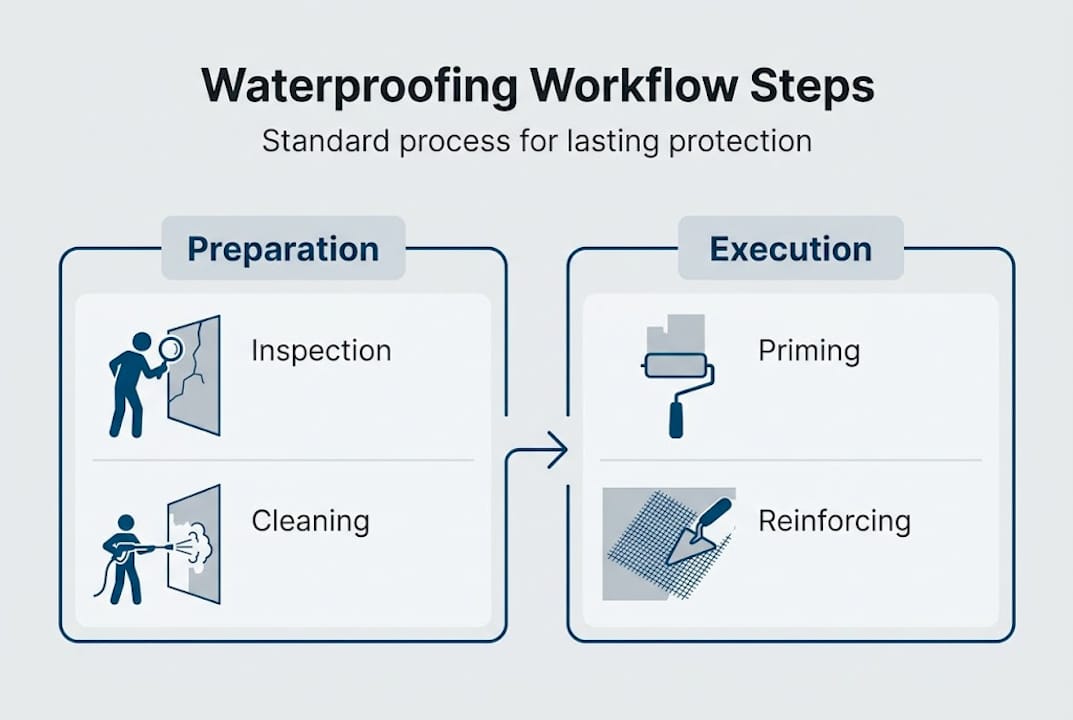 Infographic of waterproofing process steps