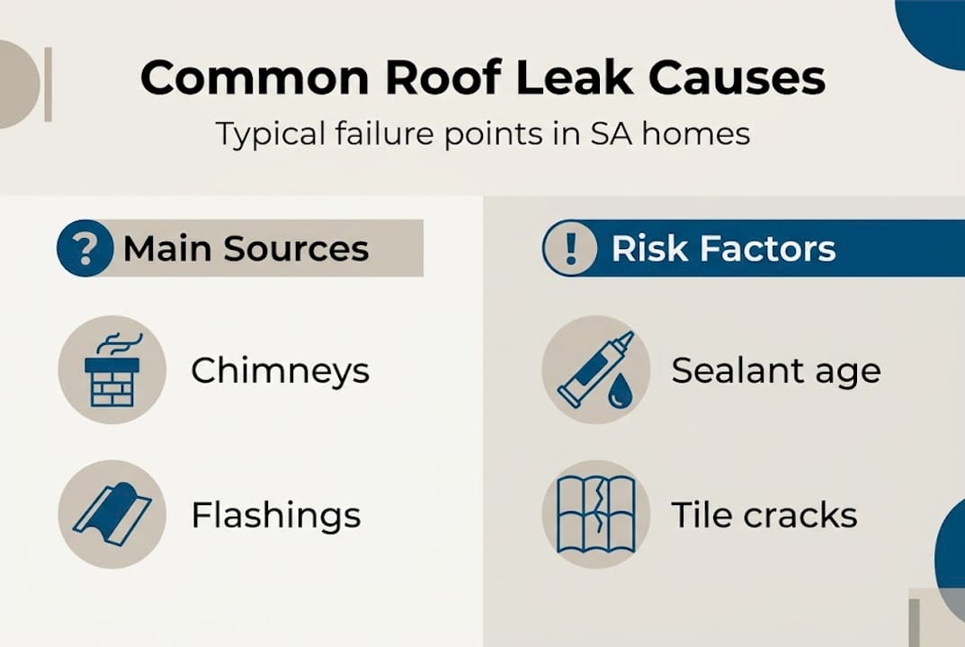 Infographic on roof leak sources and risks