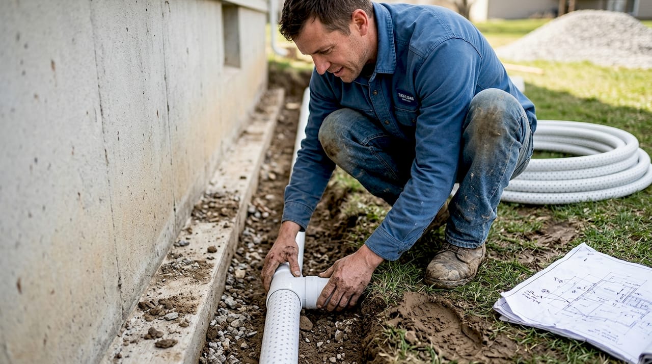 Contractor checks sub-soil drainage installation