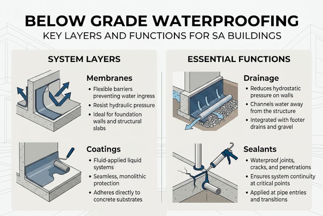 Infographic outlining waterproofing layers and functions