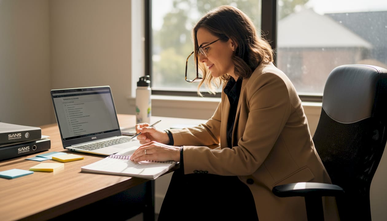 Manager reviewing waterproofing checklist in office