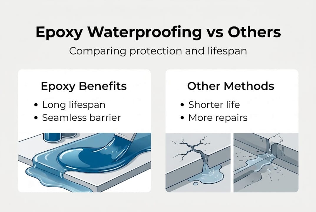 Infographic comparing epoxy and other waterproofing