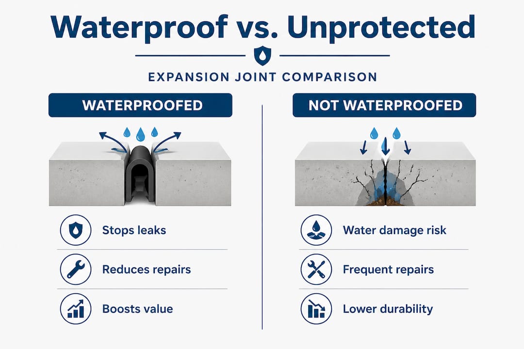 Infographic comparing waterproofed and non-waterproofed joints