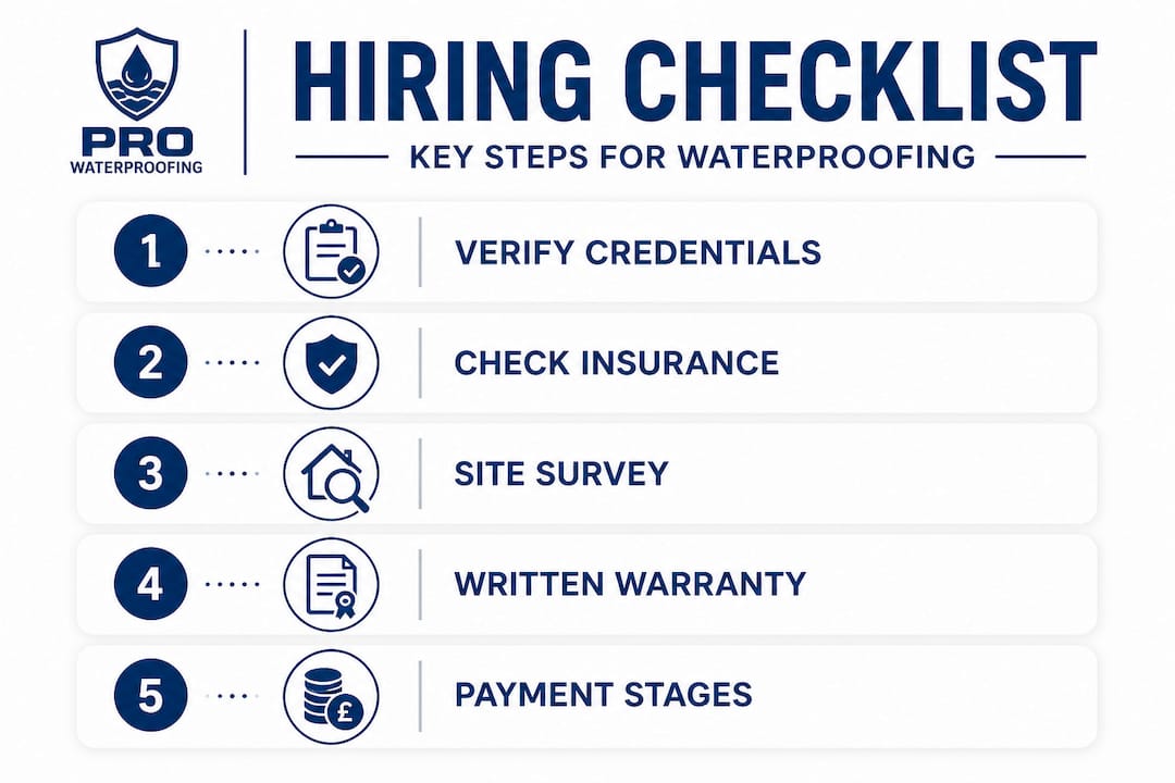 Infographic showing waterproofing contractor hiring steps