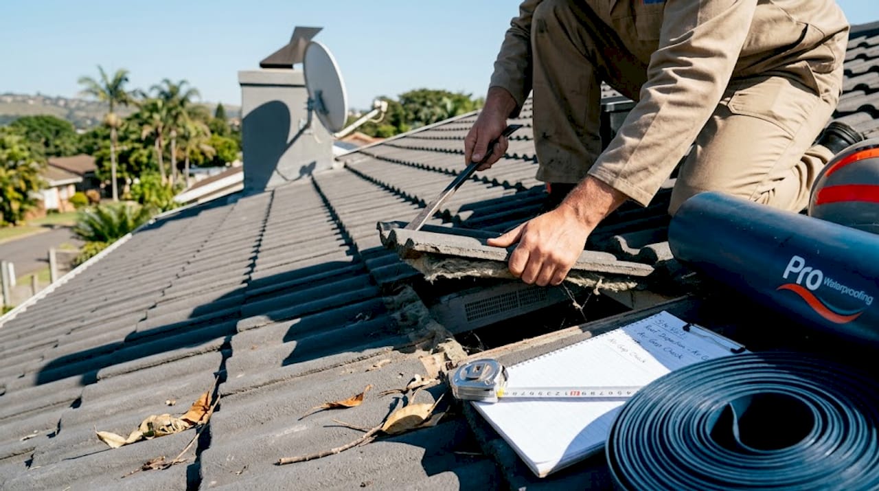 Contractor inspecting ventilated roof assembly