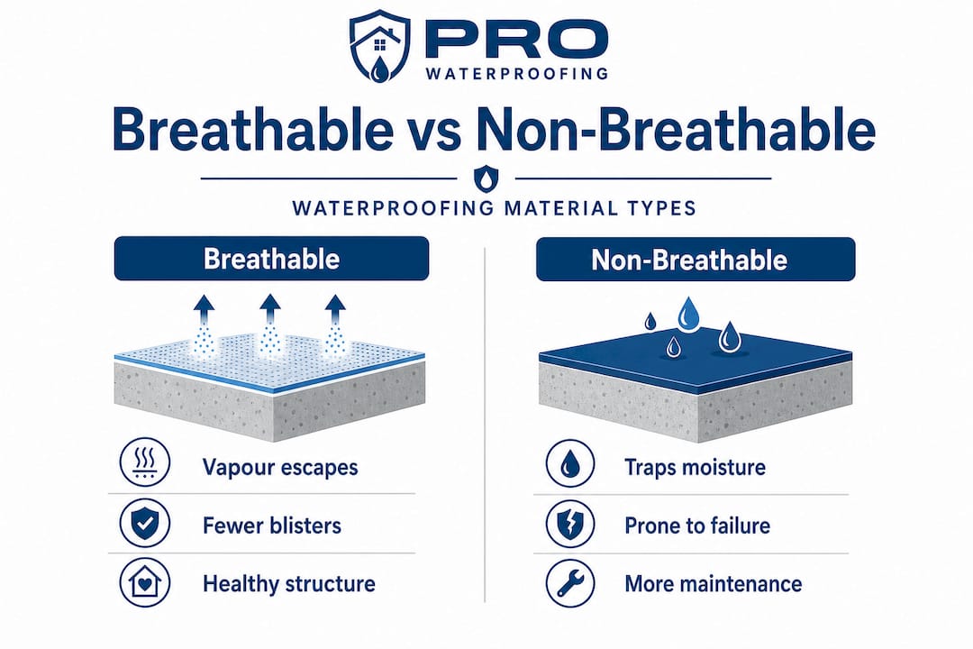 Infographic comparing breathable and non-breathable waterproofing
