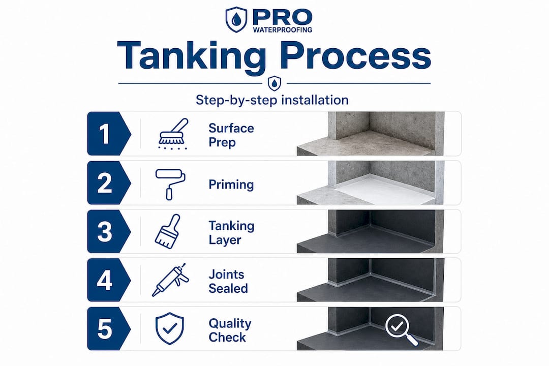 Infographic with five tanking installation steps