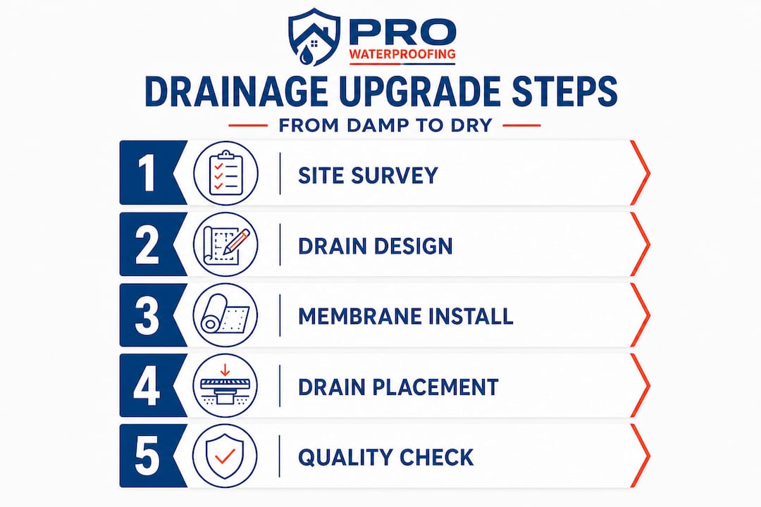 Infographic showing drainage upgrade process steps
