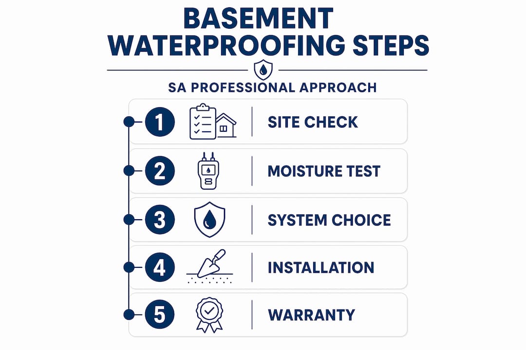 Infographic on professional basement waterproofing steps