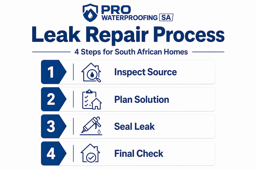 Infographic showing step-by-step leak repair process