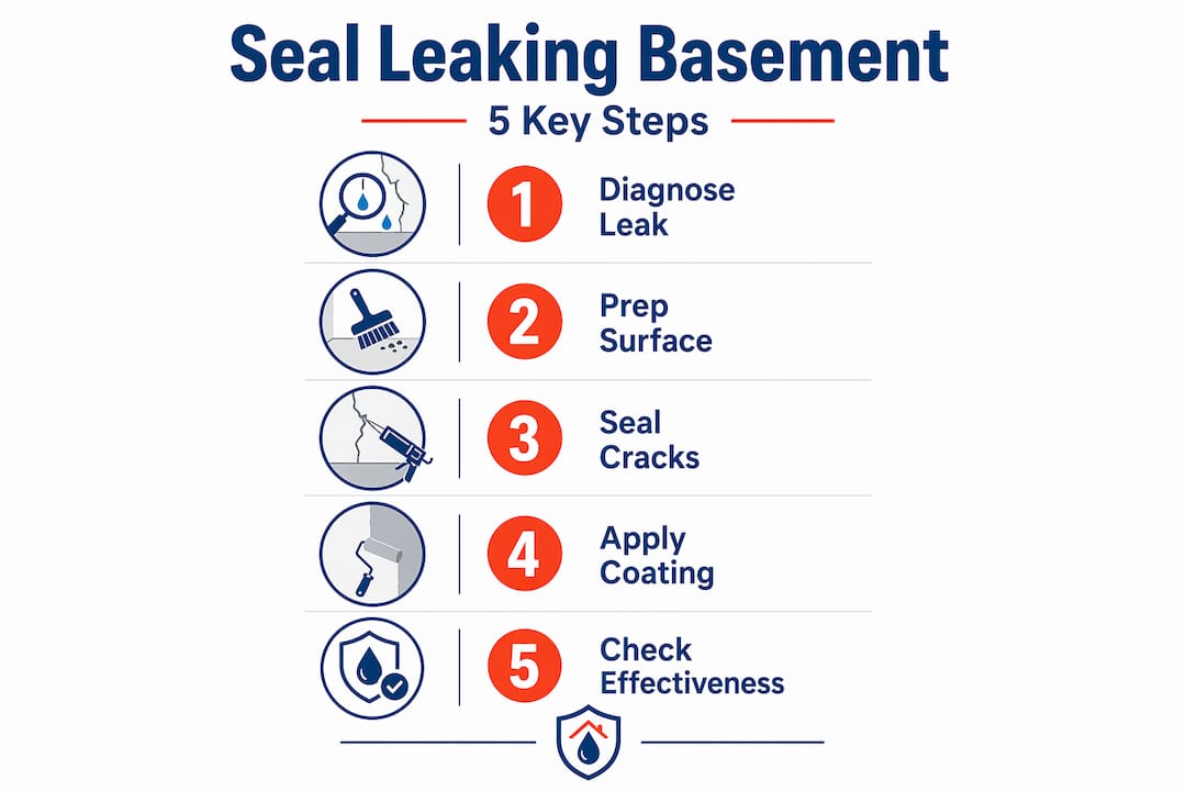 Infographic of basement sealing key steps