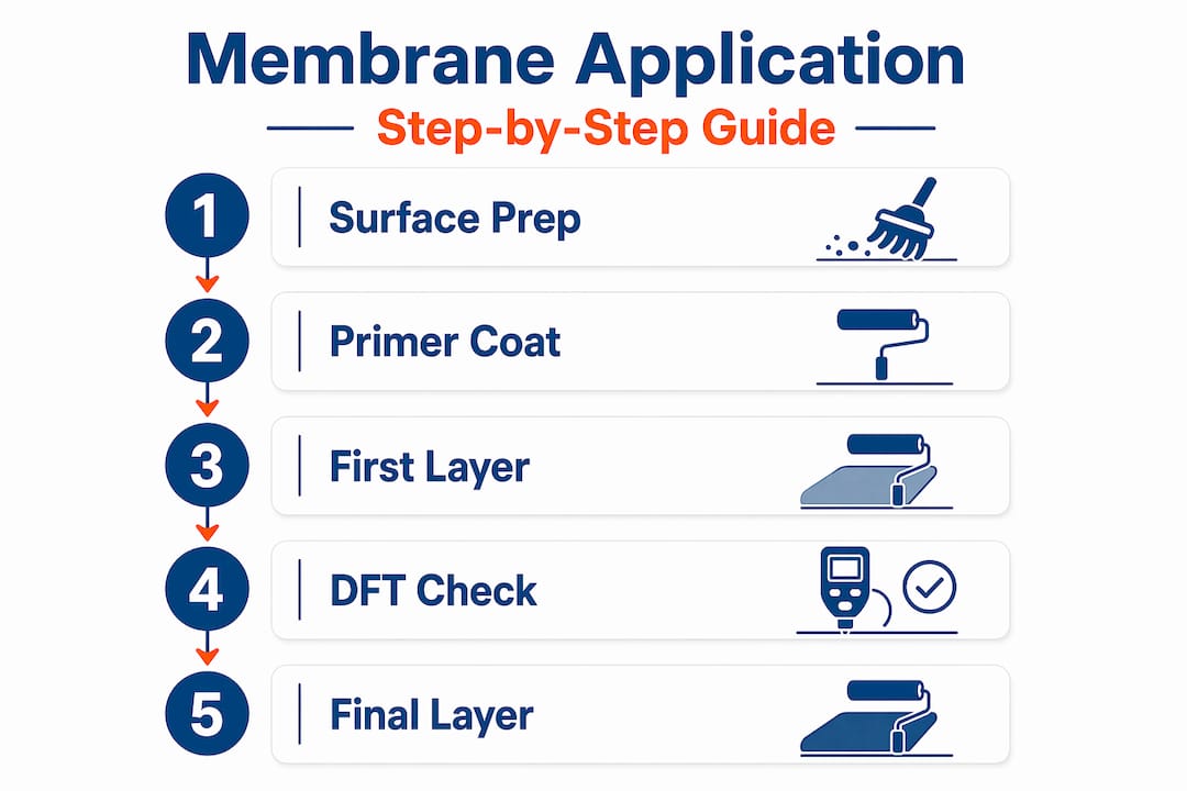 Step-by-step membrane application infographic