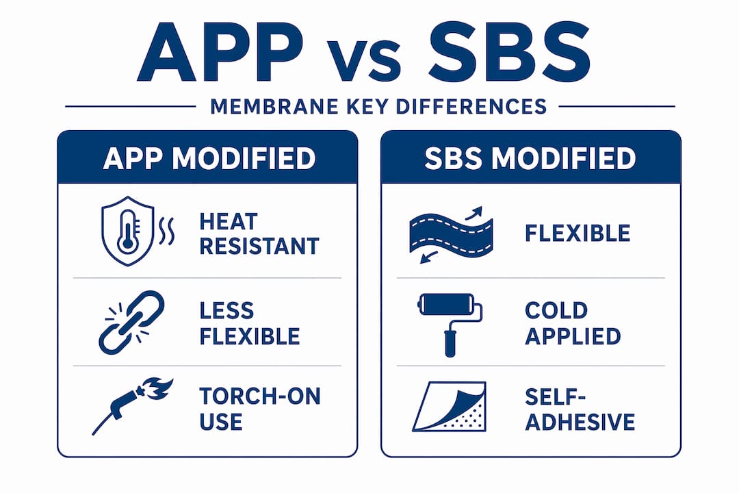 APP versus SBS membrane comparison infographic
