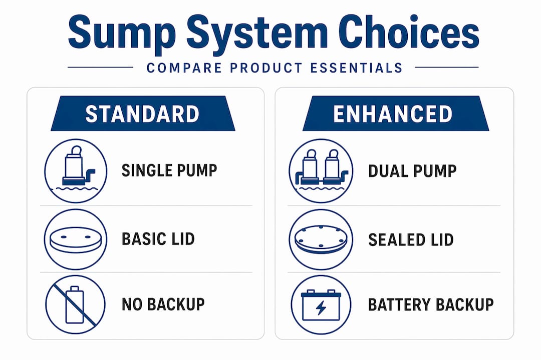 Infographic comparing sump system product options
