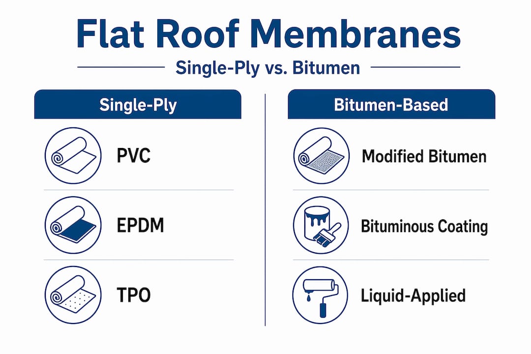 Infographic comparing flat roof membrane types