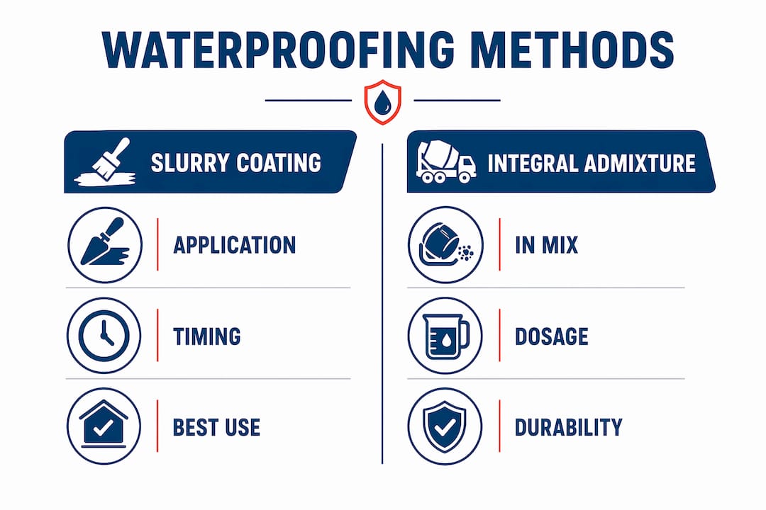 Infographic comparing capillary waterproofing methods