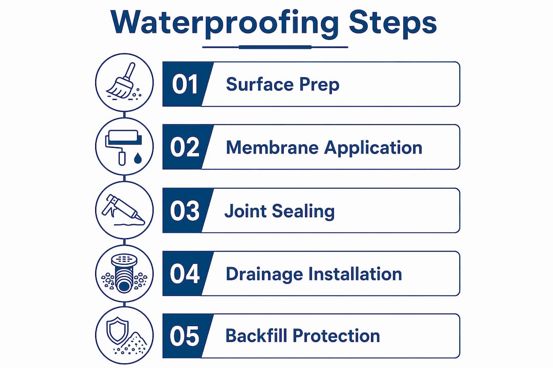 Infographic of waterproofing installation steps