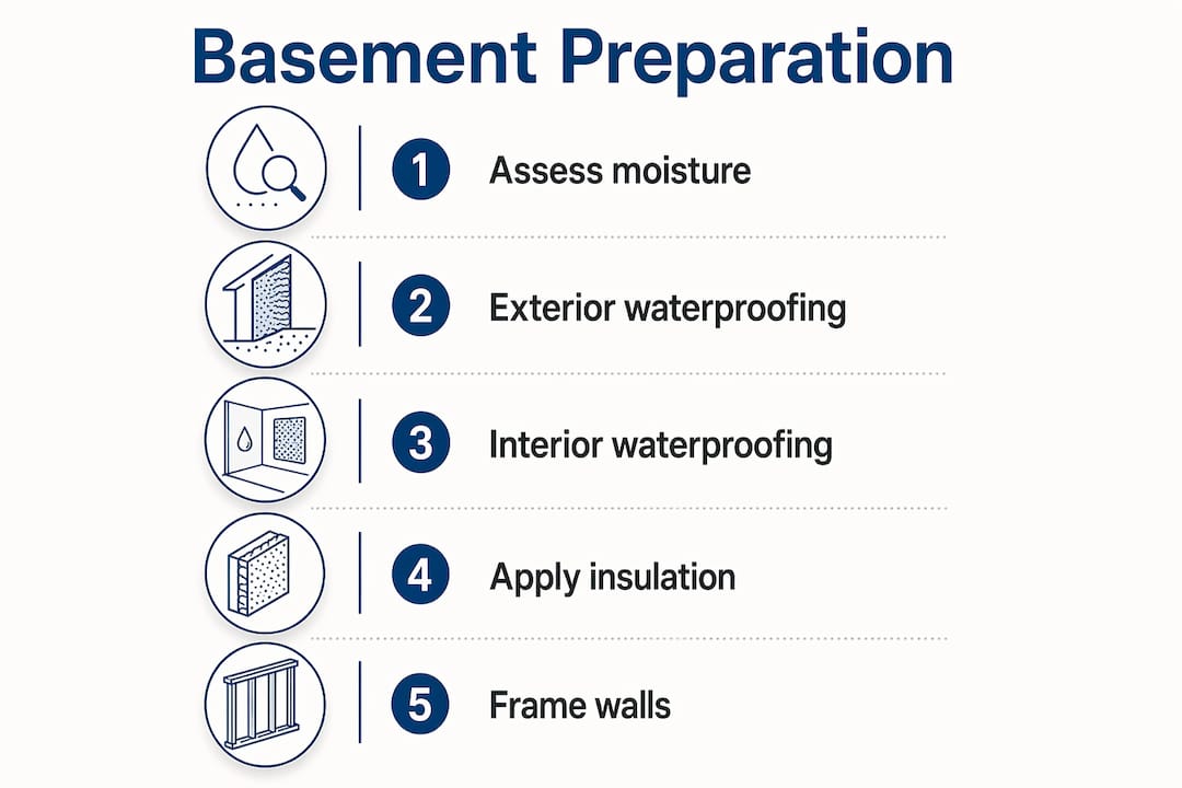 Infographic showing basement preparation steps