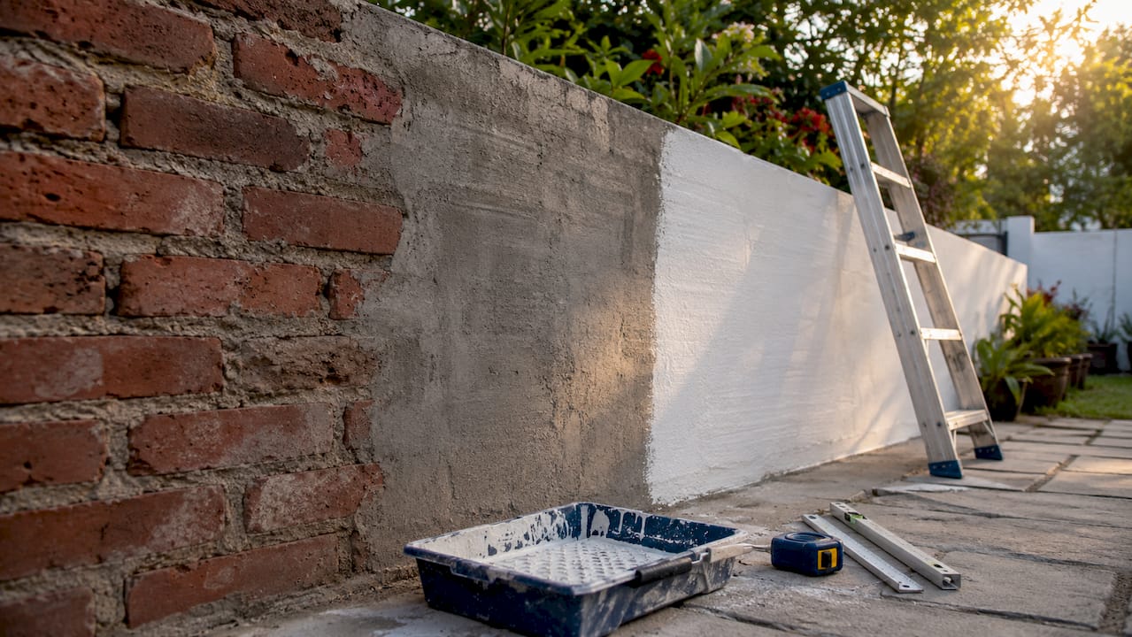 Masonry wall with various waterproof coatings
