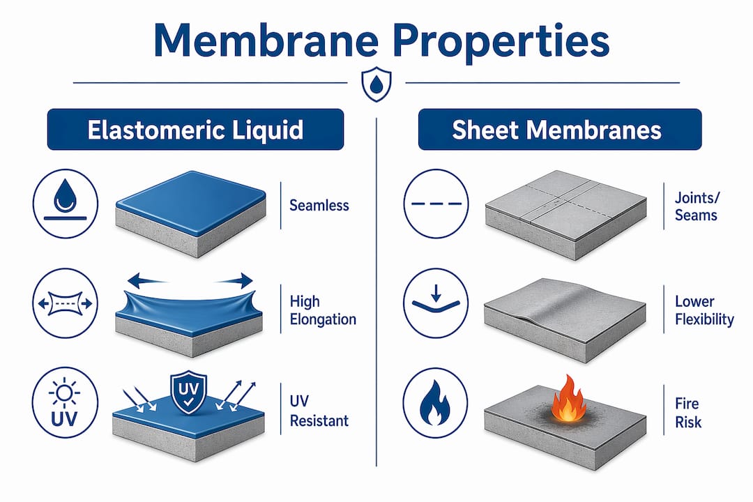 Infographic comparing elastomeric and sheet membranes