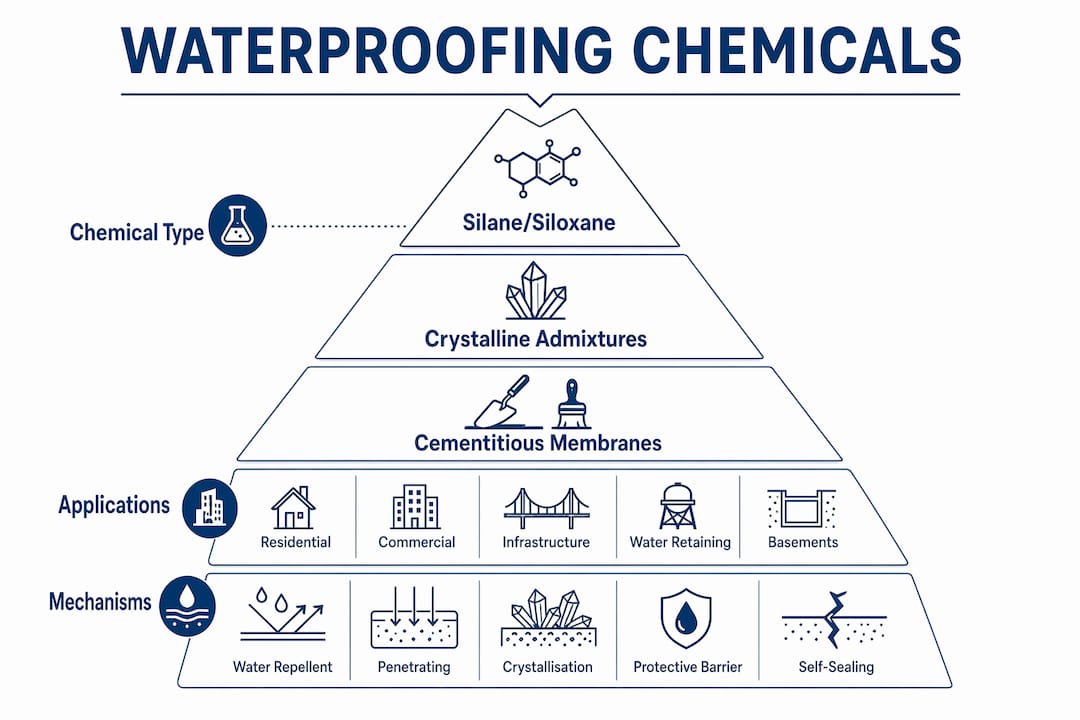 Infographic ranking waterproofing chemical types