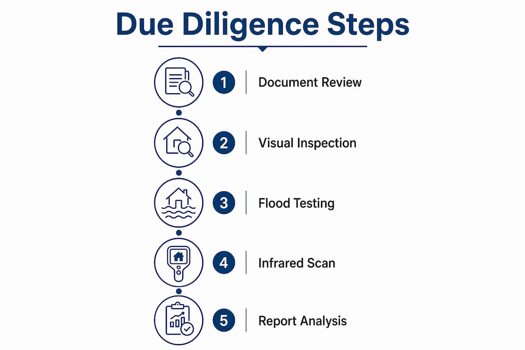 Infographic showing waterproofing due diligence inspection steps