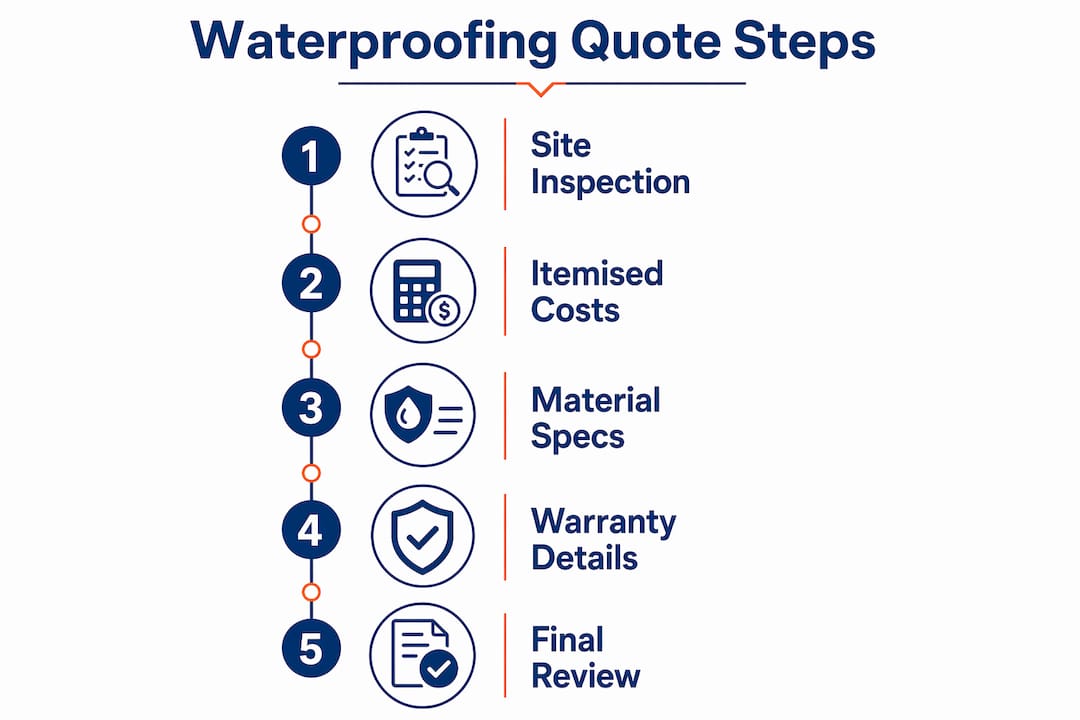 Vertical flow infographic of waterproofing quote steps