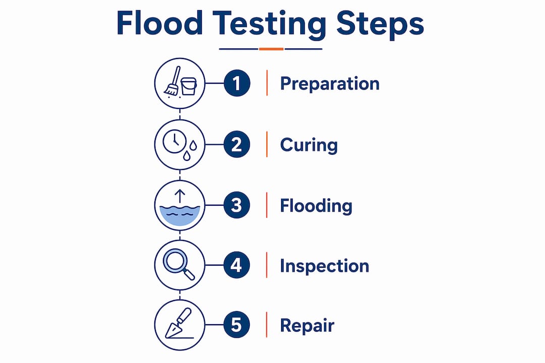 Infographic illustrating flood testing process steps