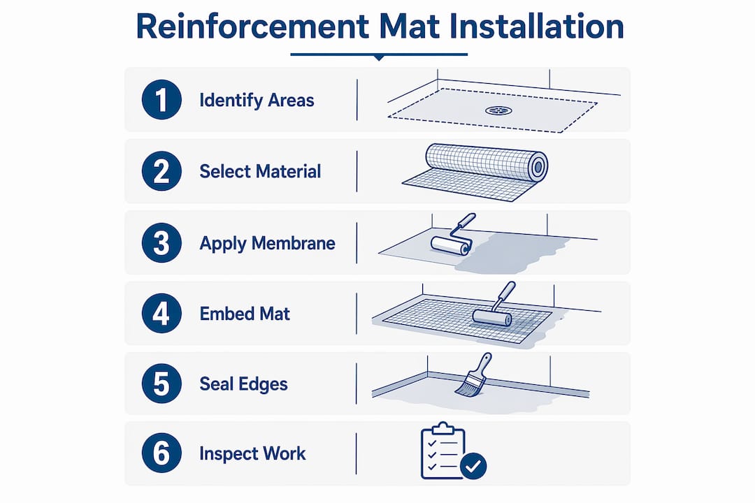 Step-by-step reinforcement mat installation process infographic