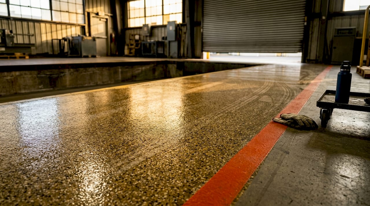 Close-up of sealed loading bay concrete floor surface